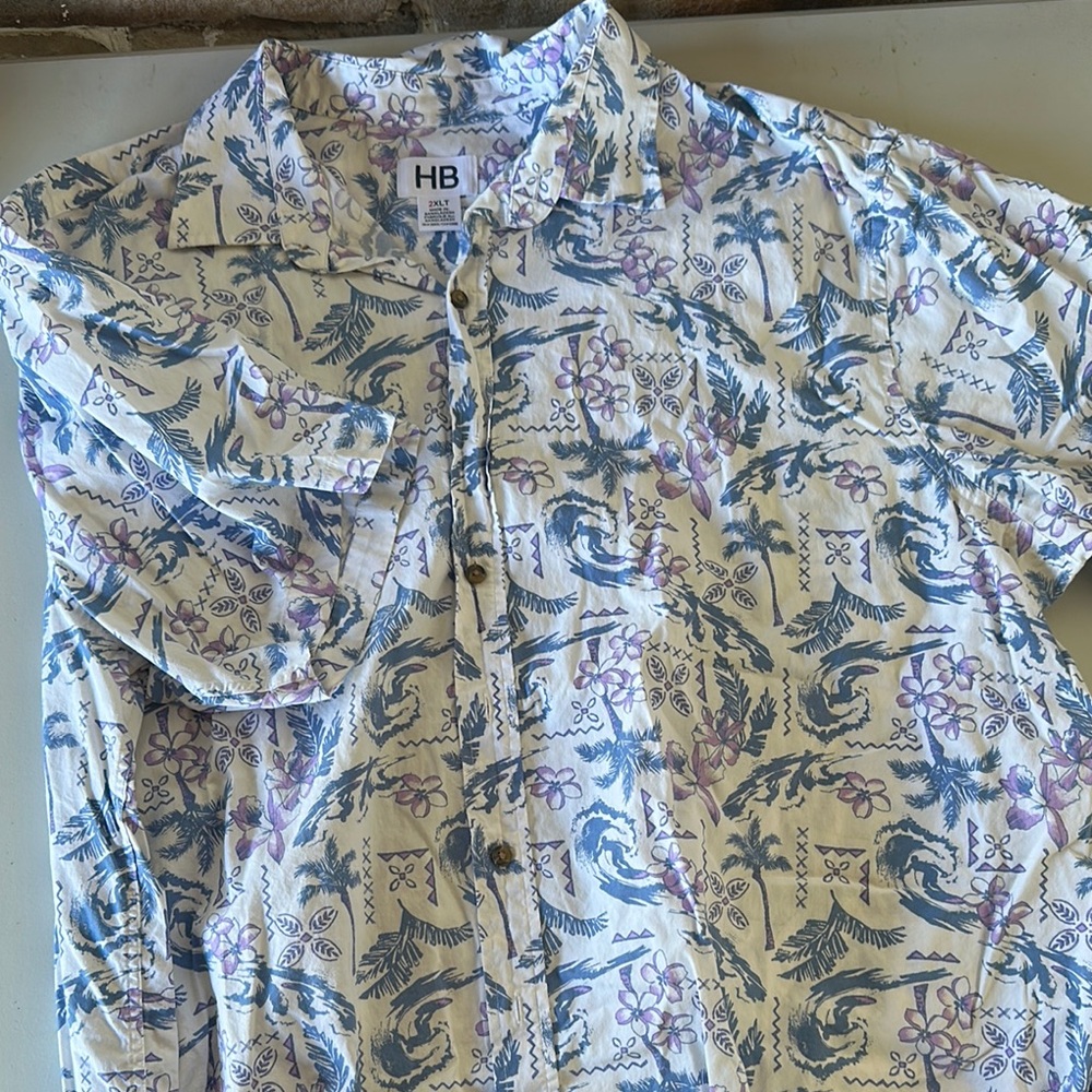 Casual Button Down Shirt White and Purple Lightweight Cotton